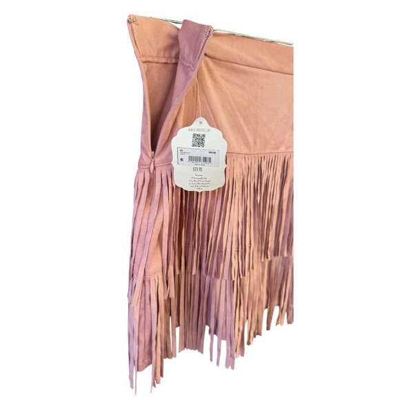 Altard State Cowgirl Pink Farah Fringe Faux Suede High Waist Mini Skirt Small - Picture 4 of 6